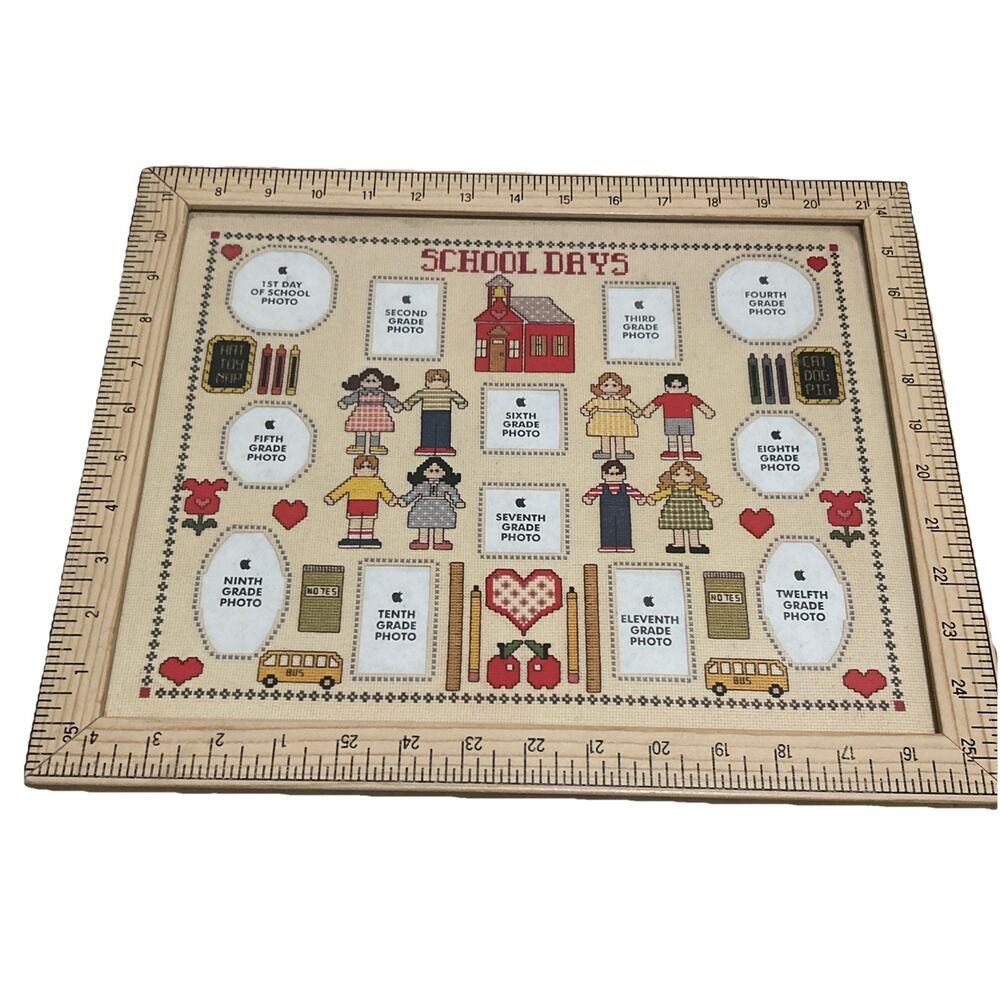 School Days Frame Crossstitch Photo Picture 1st-12th Grade Wood Ruler Frame